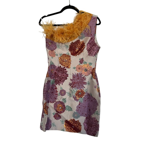 LA DoubleJ Edition 33 One-Shoulder Feather & Jacquard Mini Dress NWT - Picture 6 of 10